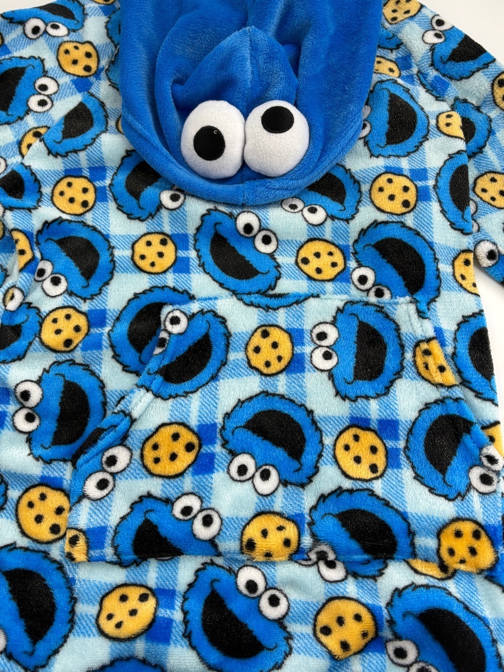 Sesame Street Cookie Monster Blue Fleece oversized Hoodie with Hood Eyes - Picture 3 of 7